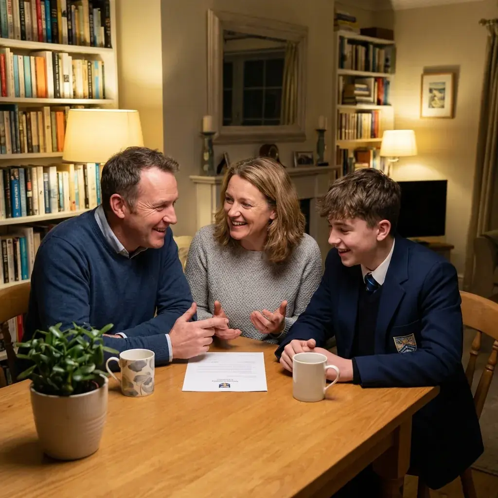 Relieved parents discussing future